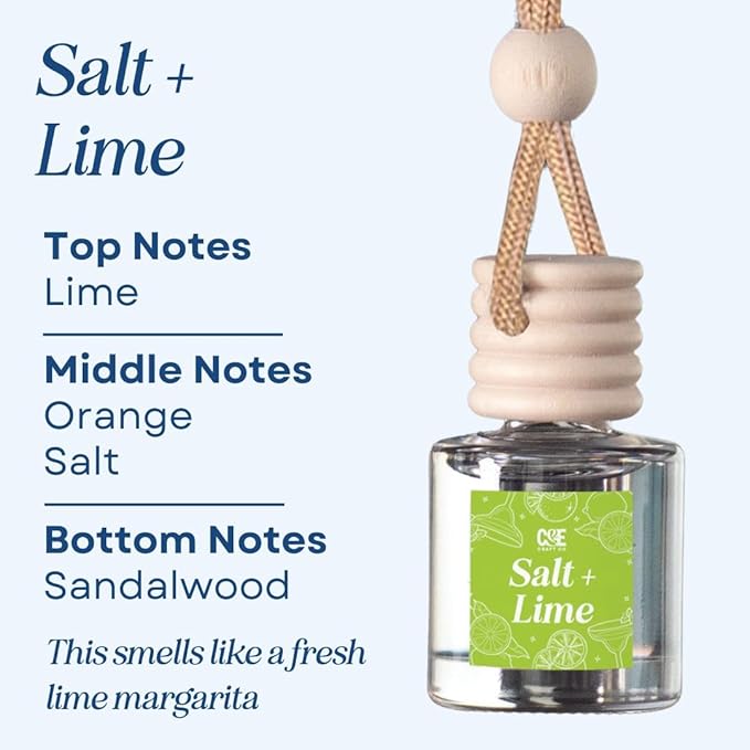 CANDECraftCo Car Air Hanging Fragrance Oil, Car Auto Freshener for Essential Oils, Scents Fragrance Aromatherapy Automobile Diffuser, Long Lasting (Salt & Lime)