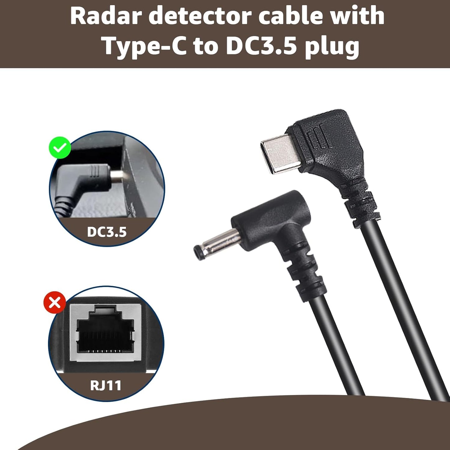 USB-C to DC3.5 Power Cable for Radar Detectors, 8.2FT 5V-12V Type C Power Cord Compatible with Cobra RAD 480i, 350, 380, Uniden DFR1,3,5 Series, Whistler, & Radenso Radar Detectors