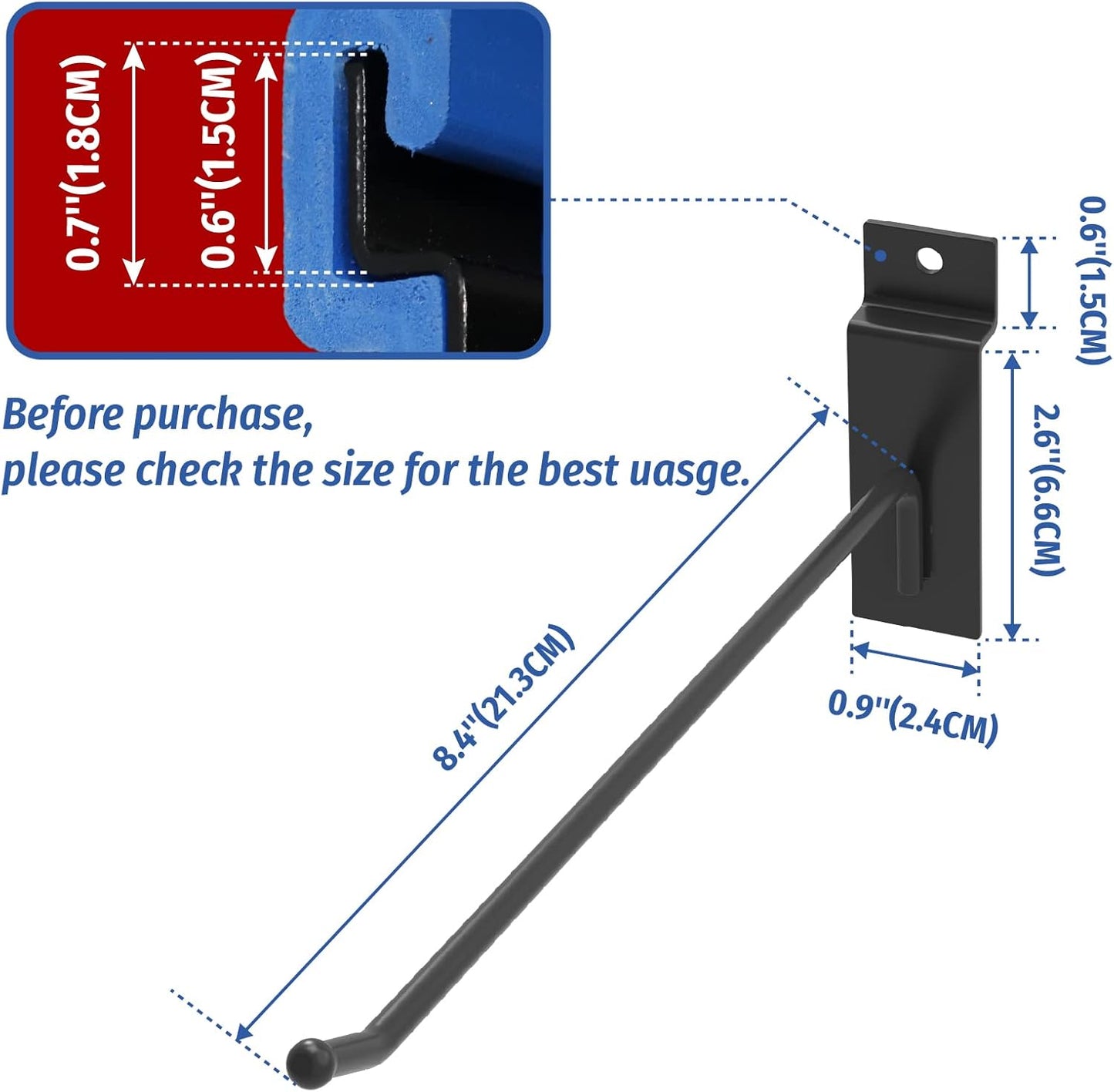 unp POETISKE Slatwall Hooks 32PC 8 Inch Slatwall Accessories Slatwall Panel Hooks Garage Organization Slat Wall Hooks Heavy Duty Pegboard Gridwall Hooks Display Hooks for Retail Black