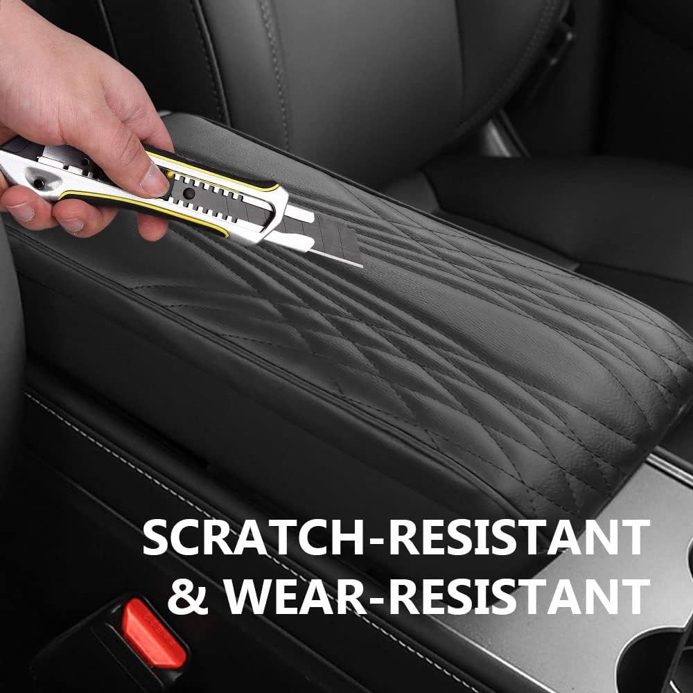 2025 Upgrade Universal Style Memory Cotton Car Armrest Box Pad,New Leather Car Armrest Box Pad Car Center Console Cover Pad,Vehicle Seat Box Cushion Protector for SUV Truck (Beige, Wave Pattern)