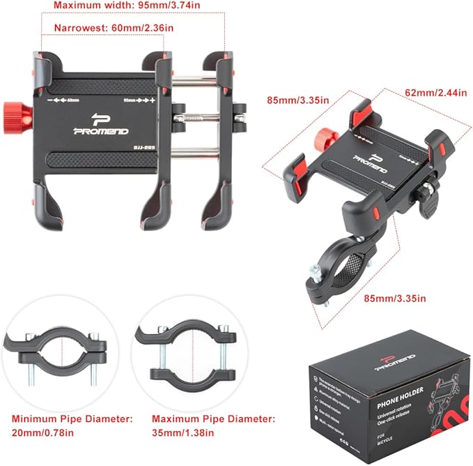 Quick Release Bike Phone Mount Holder, Aluminum Alloy Motorcycle Phone Mount, 360° Rotation, Universal Bicycle Phone Mount for 4.5-7 Inch Phones