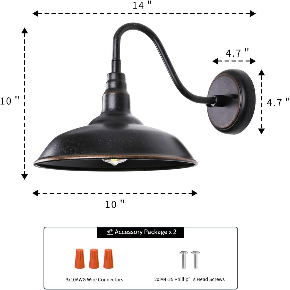 Gooseneck Outdoor Light Fixture, 10" Dome Exterior Farmhouse Lights for Barn, Bronze Porch Lighting, Gooseneck Wall Sconce for Patio Garage House