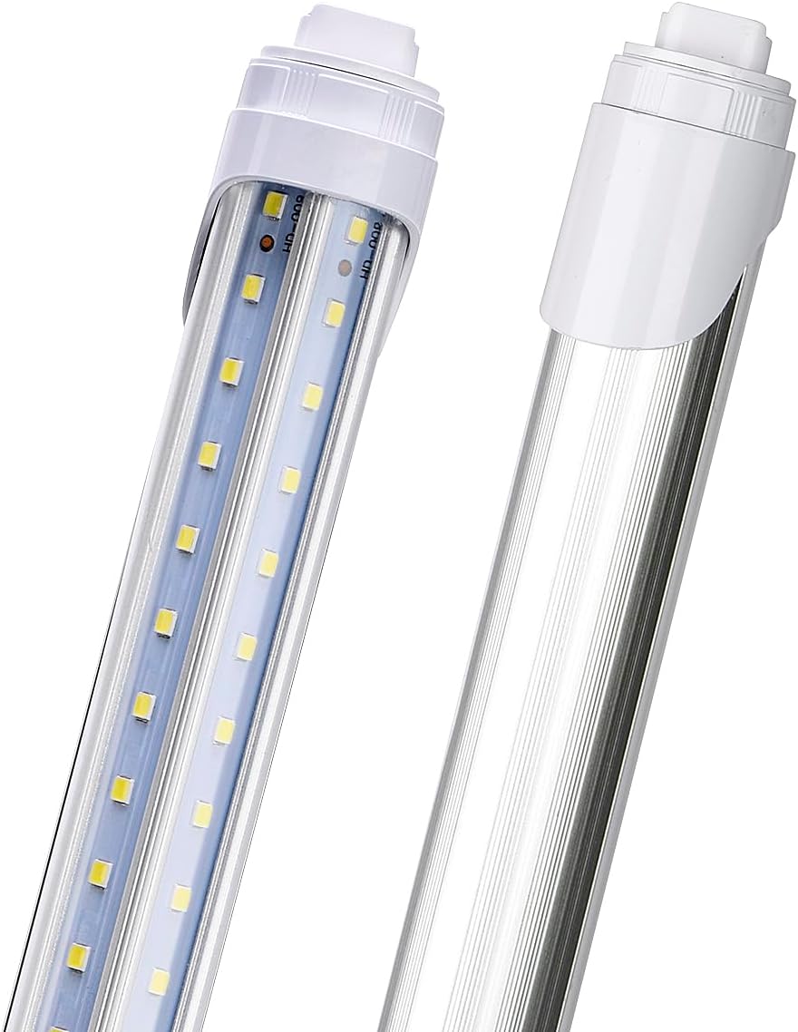 12 Pack, R17D/HO 8FT LED Bulbs - Rotate V Shape, 6000K Cold White 100W, 15000LM, 200W Equivalent F96T12/DW/HO, Clear Cover, T8/T10/T12 Replacement, Dual-End Powered, Ballast Bypass