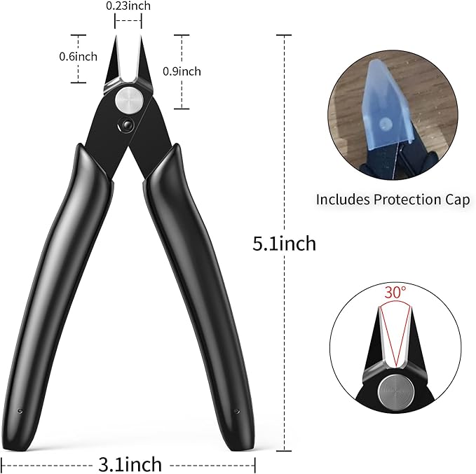 BOENFU Small Wire Cutter Jewelry Wire Cutters Zip Tie Cutters 2-Pack Flush Cut Nippers Precision Small Side Cutting Pliers for 3d Print, Plastic Models, Jewelry, Electronics, Black, 5 Inches, BF-170