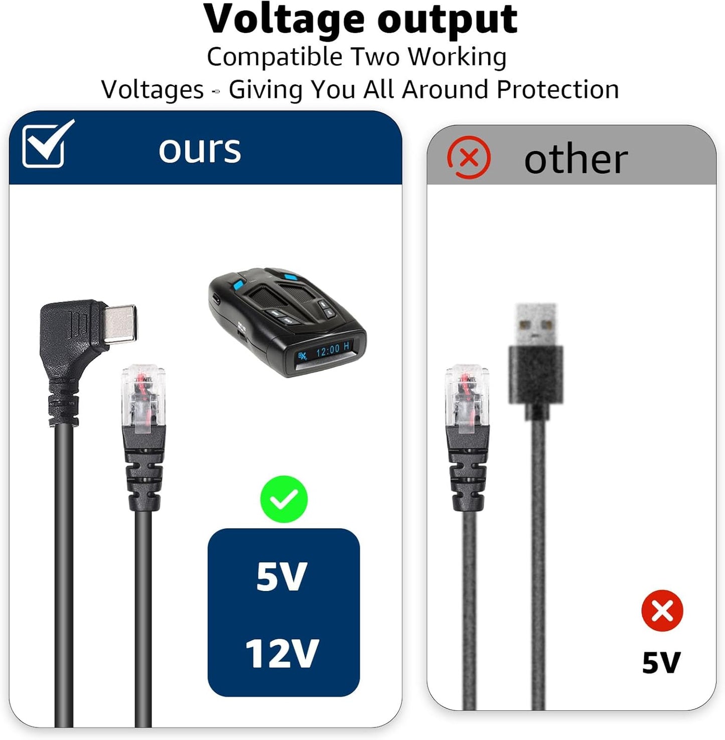Radar Detector Cable with USB-C to RJ11 Plug Cord, 9.84Ft USB-C 5V-12V RJ11 Power Cord, for Uniden R1 R3 R7, Beltronics, Escort Passport 9500i, MAX360, Cobra, Radenso XP etc.