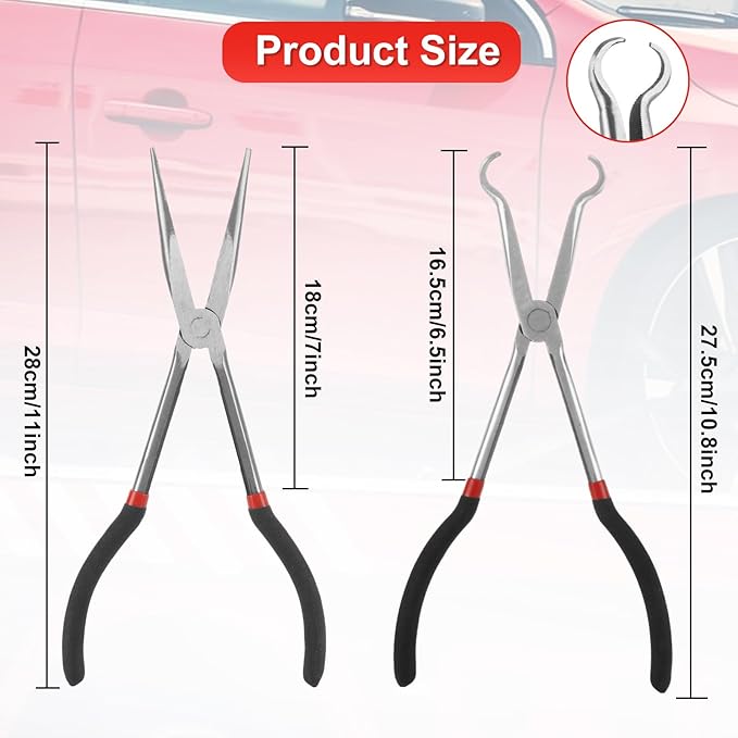 Long Needle Nose Pliers Set, 5 in 1 11 inch Spark Plug Wire Removal Tool - Bent Needle Nose Pliers 90 45 25 Degree - Pointy Nose Pliers - Pinch Nose Pliers for Narrow Spaces and Limited Areas
