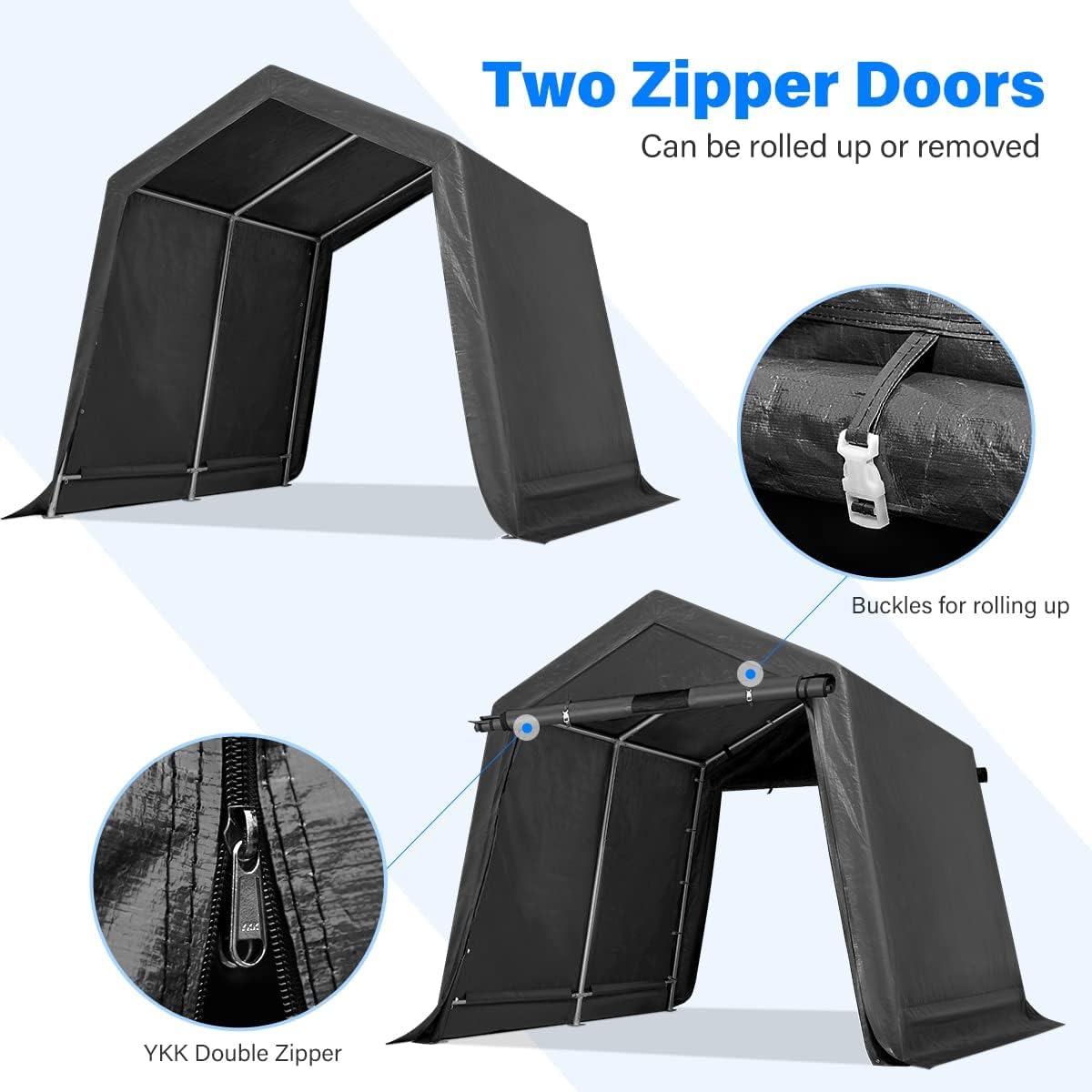 ADVANCE OUTDOOR 8x8 ft Storage Shelter Garage Tent with 2 Roll up Doors & Vents Outdoor Portable Carport for Motorcycle ATV Anti-UV Snow Resistant Waterproof, Gray