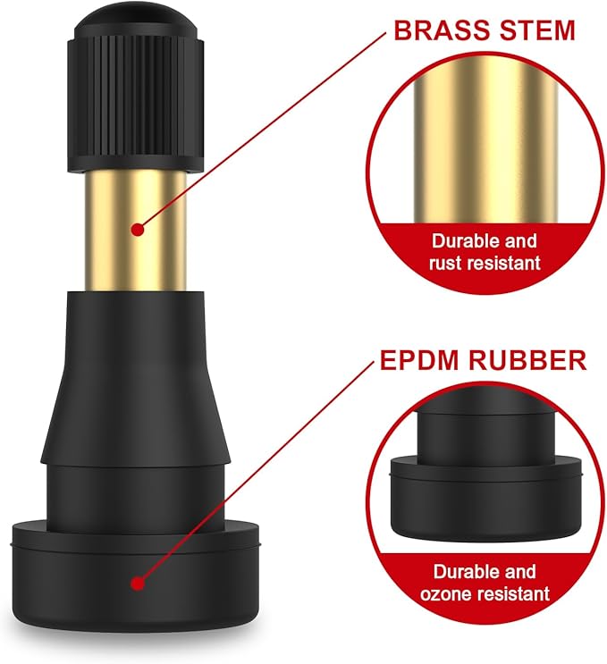 SUNSOUL TR600HP High Pressure Brass Stem EPDM Rubber Snap-in Tire Valves, Fit for 0.453 inch 11.5mm Rim Holes and for Most of Pick-up, Heavy-Duty Vehicles, Pack of 50pcs Valves