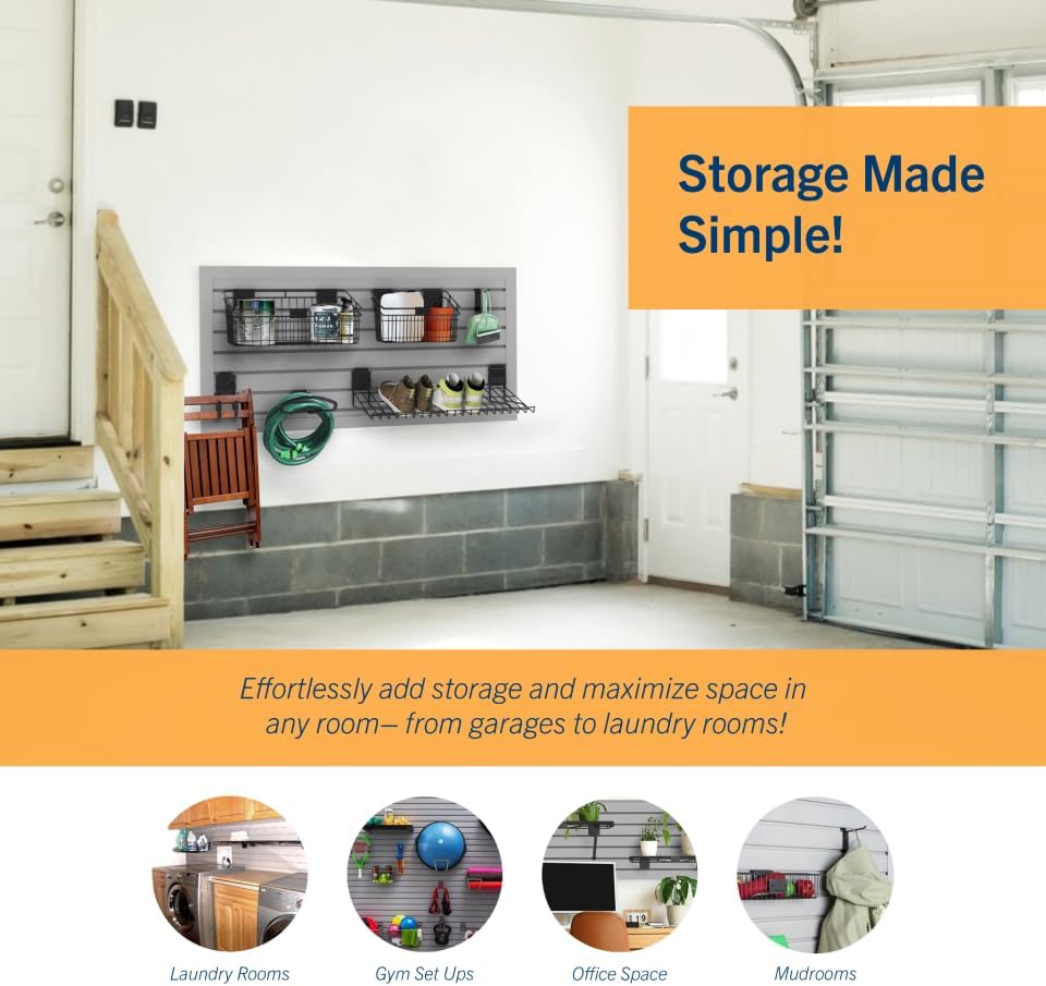 HANDIWALL (BLACK) PVC Slatwall Garage Wall Organizer, 4x2ft Heavy Duty Framed Slatwall Panel Storage Kit, Wall Mount Organizing Storage System For Slatwall Accessories