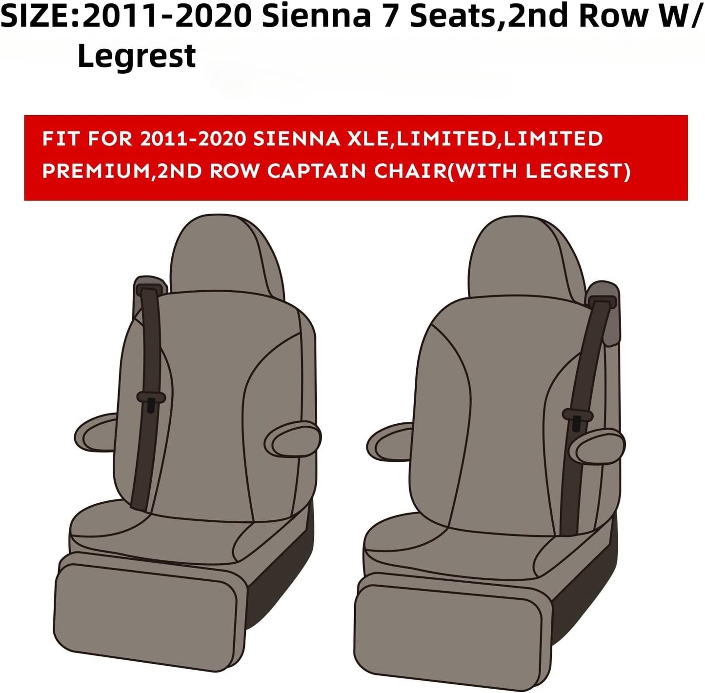 EKR Sienna Seat Covers for 2011-2020 Toyota Sienna XLE,Limited,Limited Premium,7 Seats,2nd Row Captain Seats W/Legrest,Seat Covers for SUV,Automotive Seat Cover Full Set-Three Row,Neoprene (Black)