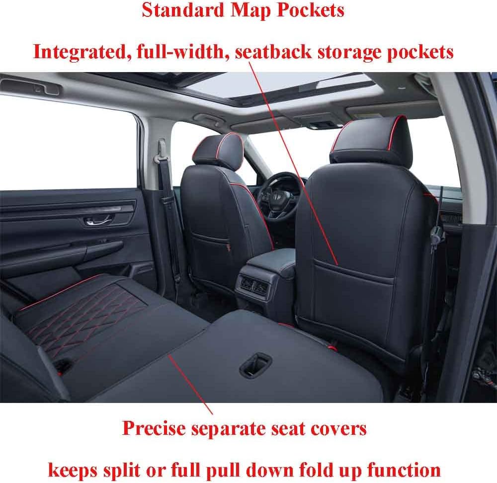 EKR Sportage Seat Covers Custom Fit for KIA Sportage Hybrid EX/SX Prestige & Plug-in Hybrid X-Line/X-Line Prestige 2023-2026 Leather Car Seat Cover Full Set-Faux Leather (Black with Red Piping)