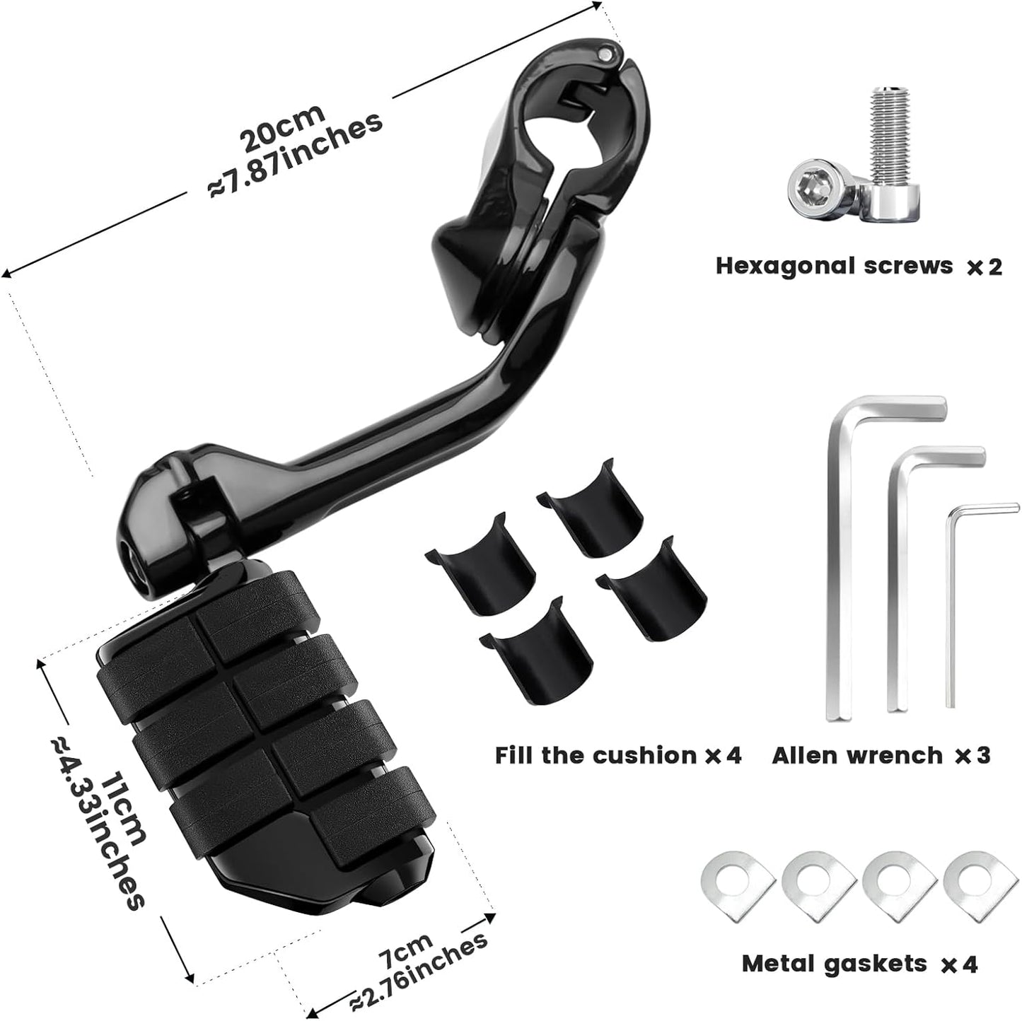 1.25" Highway Pegs Long Angled Pegs Adjustable for Harley Davidson Touring Road King Road Glide Street Glide Electra Glide Dyna Sportster Softail 1 1/4" Engine Guard Foot Peg, Black