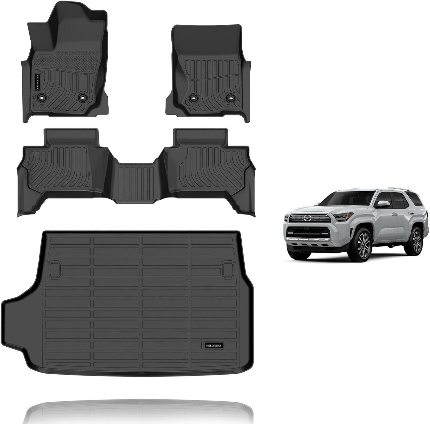 KELCSEECS® Floor Mats & Cargo Liner for 2025 Toyota 4Runner 5 Setas(Not fit Hybrid),All Weather Protection TPE Floor Liners Front& Rear Row Full Set Accessories Black