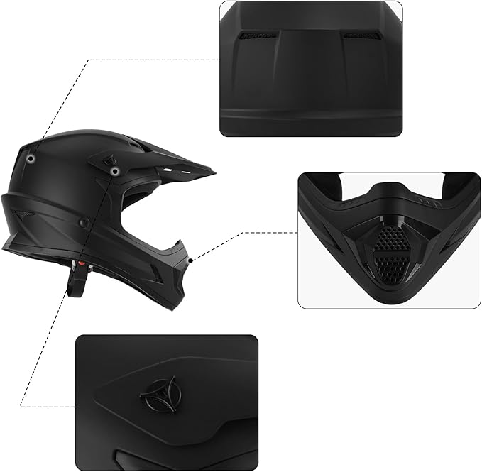XFMT DOT Youth Kids Dirt Bike Helmet Full Face Motocross Helmets for Off-Road ATV Street Bike Four Wheeler Motorcycle with Goggles & Gloves, Matte Black Small