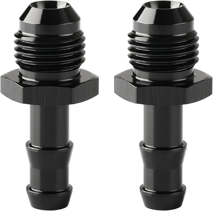 6AN Male Flare to 5/16 Hose Barb Straight Fitting Adapter Aluminum Black 2PCS