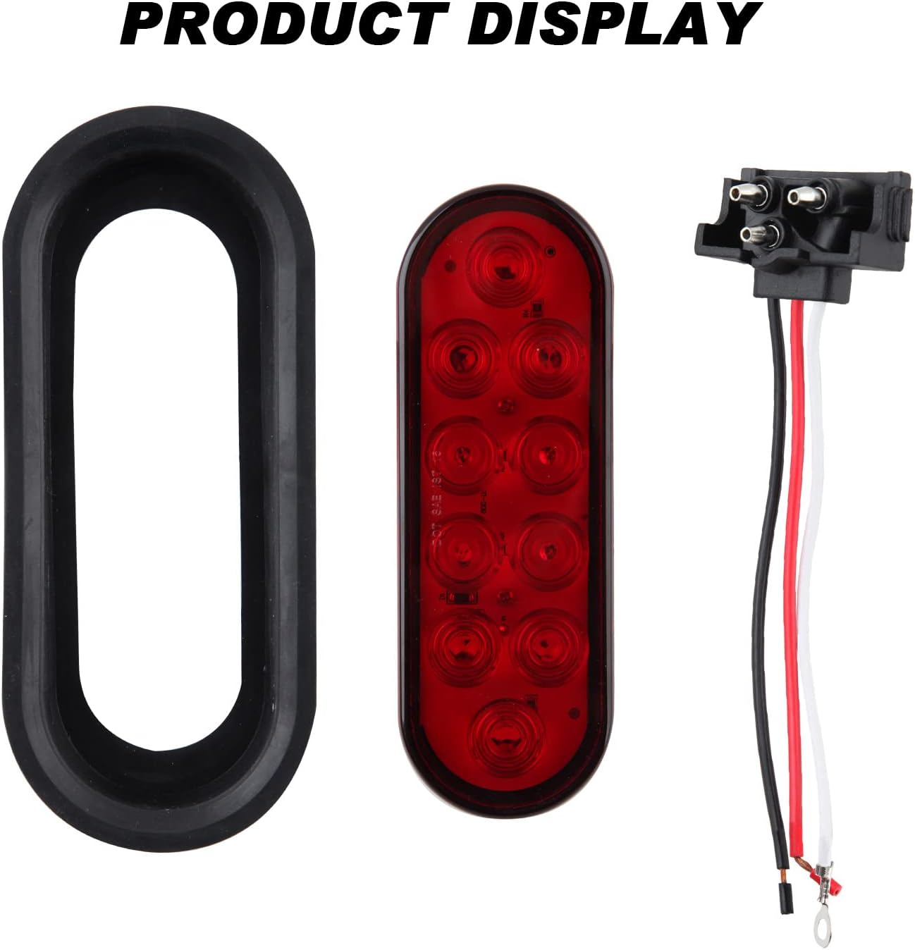 6 Inch Oval LED Trailer Tail Lights 10 LED, 10Pcs Trailer Truck Brake RED 6" Oval Led Stop Turn Tail Lights Sealed Flush Mount Waterproof w/Rubber Grommets 3 Prong Wire Plug Pigtails 12V