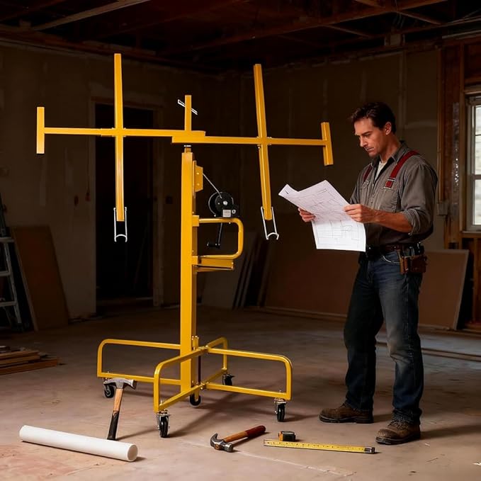 13FT Drywall Lift Sheetrock Lift, 150LBS Drywall Lift Panel Hoist with 4 Lockable Wheels for Ceiling, Drywall Rolling Lifter Panel, Drywall Jack Lift for Home & Commercial Use, Yellow