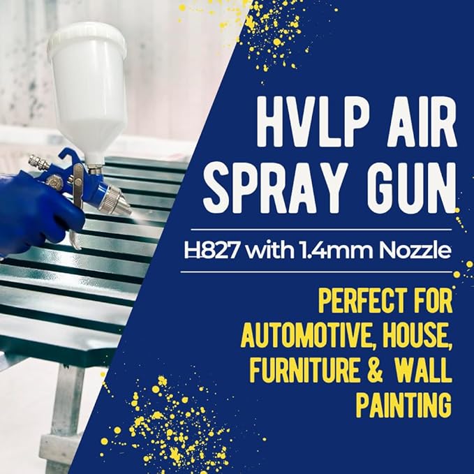 TWOWS HVLP Air Spray Gun with 1.4mm Nozzle, Air Valve Regulator & 600ml Capacity Cup, Gravity, Paint Gun H827 Professional for Automotive, House Painting, Furniture, Wall Painting