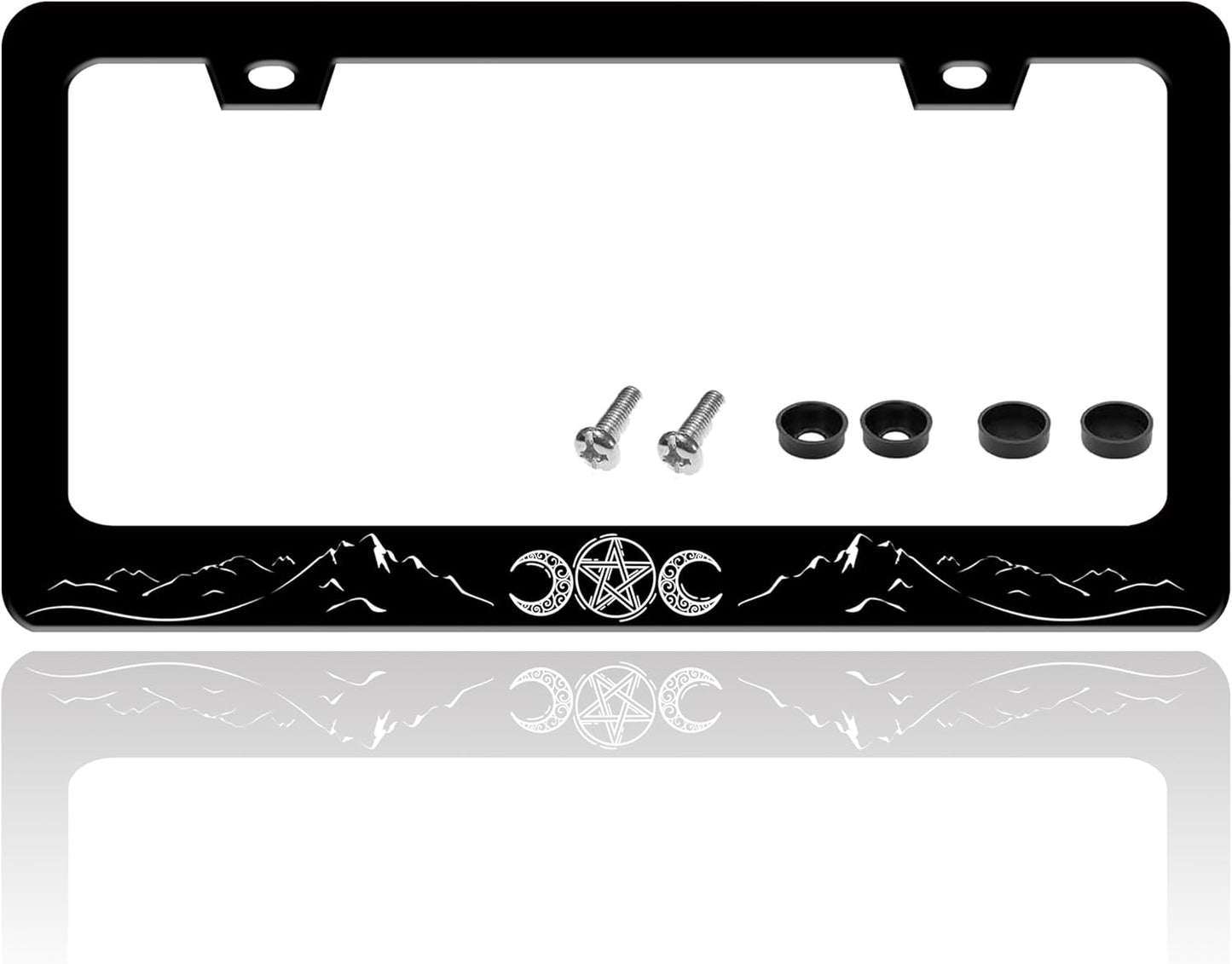 Triple Goddess License Plate Frame Mountains Moon License Plate Holder for Front or Rear Car Tags Reusable Durable Stainless Steel Car Funny Decoration with Screws 6.3 X 12.2 Inch for Men Women