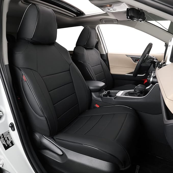 EKR Rav4 Seat Covers Custom Fit for Toyota Rav4 2019 2020 2021 2022 2023 2024 2025 LE,XLE,XLE Premium,Limited, Leather Truck Seat Cover Full Set for SUV,Faux Leather(Black)