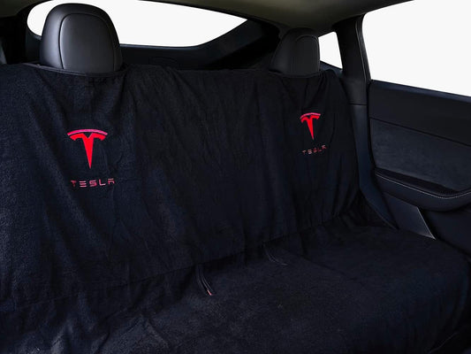 Compatible with Tesla Model Y/3 Premium Towel Car Rear Seat Cover - Breathable & Waterproof - Machine Washable, Seat Protector for Dog, Pets, Sweat from The Gym (Black)