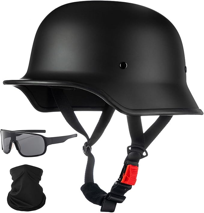 German Motorcycle Helmet DOT Approved Open Face Motorcycle Helmet Lightweight Low Profile Open Face Half Face Helmet Adult Men Women Vintage German Style Half Face Skull Cap Helmets,M-XXL