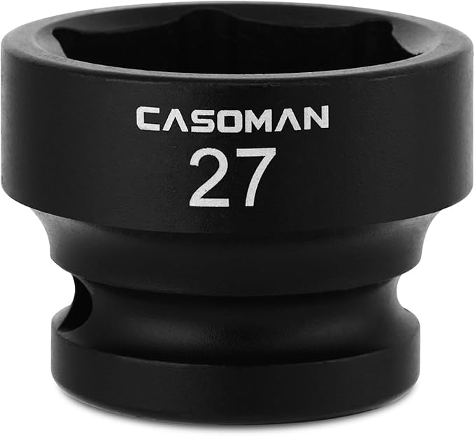CASOMAN 1/2" Drive 27mm Stubby Impact Socket Set, 6-Point, 1.1" Length, CR-MO, Metric