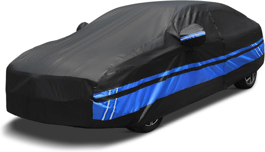 10-Layer Car Cover Waterproof All Weather for Automobiles, Universal Fit for BMW 3/5 Series, Ford Mustang, Honda Accord/Civic, Toyota Camry, Sedan 179"-185" L, Size A4 (See Size Chart)