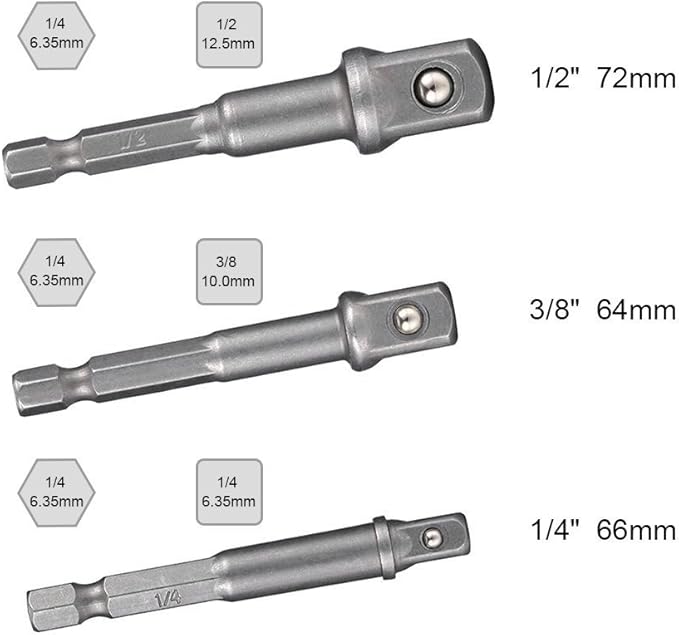 Impact Socket Adapter Set for Drill - 1/4 3/8 1/2" Impact Grade Driver Bit Set Extension Bit with Holder Ratchet Wrench Nut Hex Drive Adapter