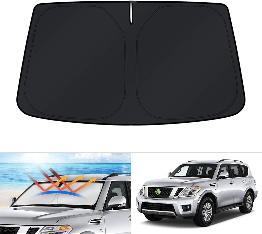 KUST Windshield Sun Shade for 2017-2024 Nissan Armada Accessories Custom Fit Sunshade Window Sun Visor Protector Foldable Blocks UV Rays Keep Your Car Cooler