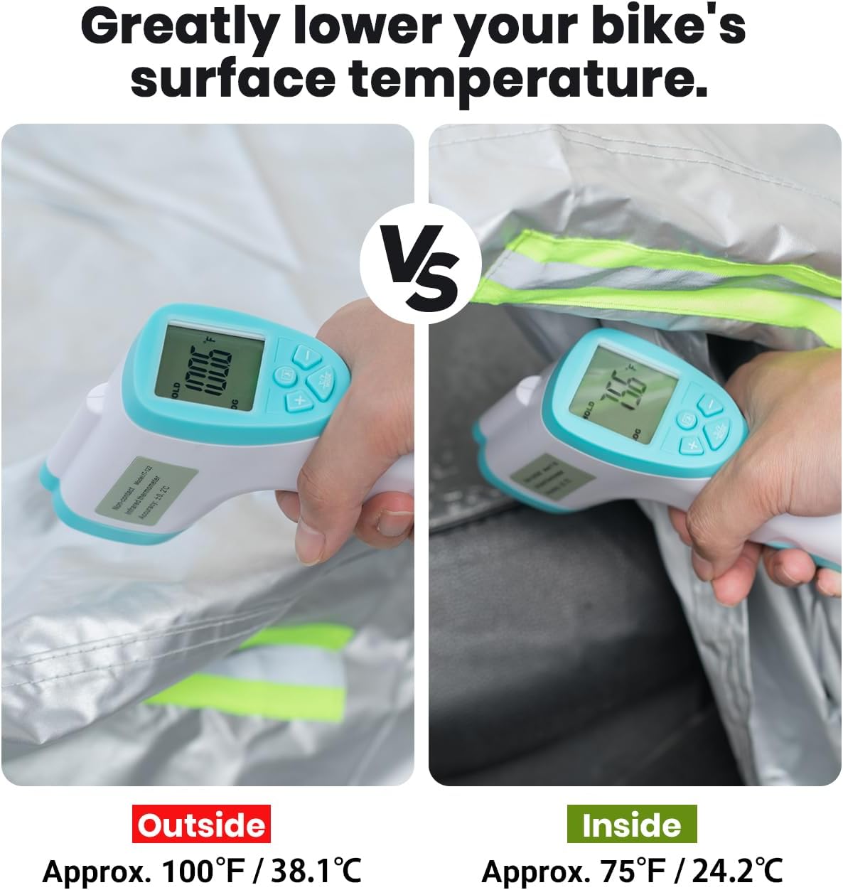 Favoto Motorcycle Cover Waterproof Outoor - Universal Heavy Duty Oxford Fabric with Lock-Hole 3 Night Reflectors Windproof Buckles Storage Bag Rain Dust Sun Protection Silver, 86.6 inch