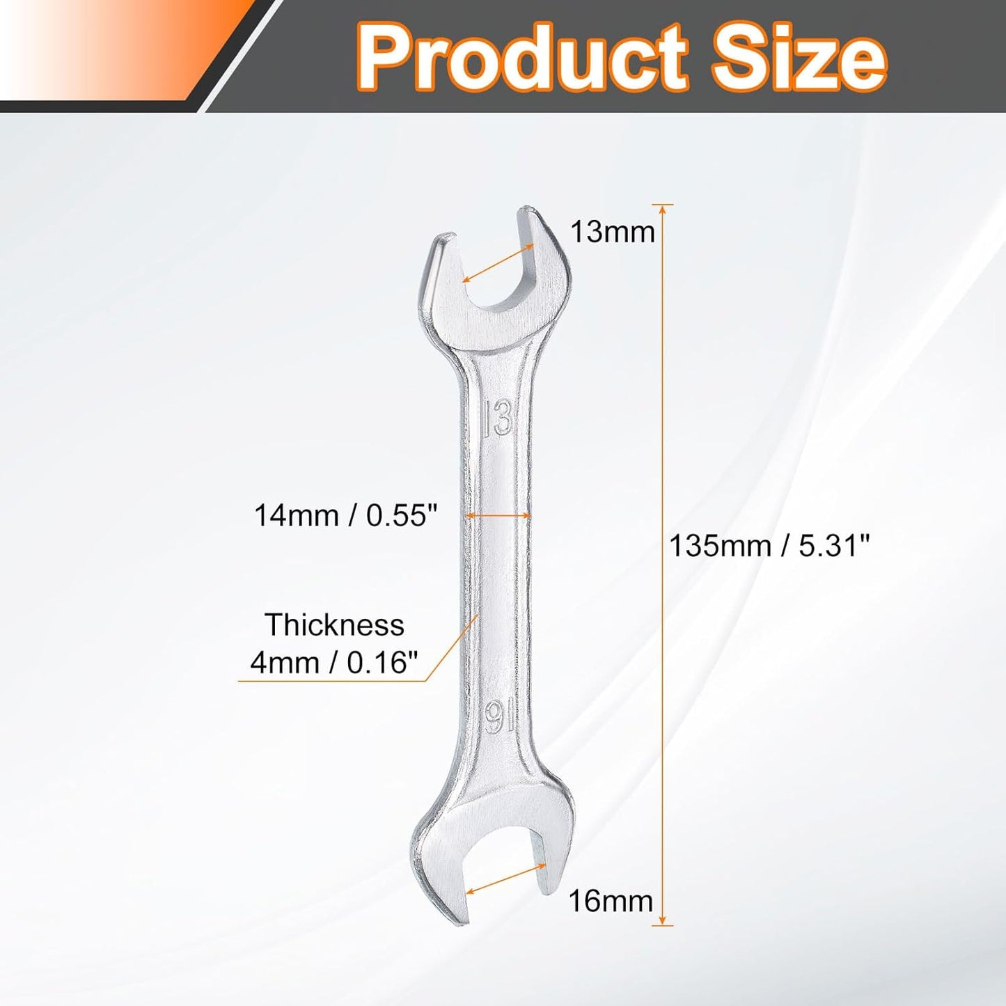 HARFINGTON 5pcs Double Open End Wrench 13mm x 16mm Metric 15 Degree Offset Angle Small Flat Head Wrench Galvanizing Open Ended Spanner for Automotive Repair Furniture Assembly