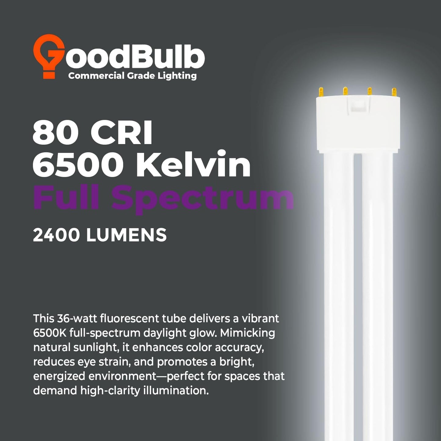 GoodBulb PLL36/865 36W 16.5" Twin Tube Compact Fluorescent Light Bulb 4-pin 2G11 Base 6500K Full Spectrum 2400 Lumen 36000 Hour Long Life Biax Pack of 10