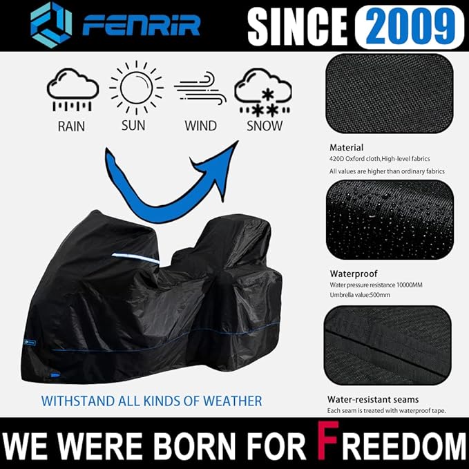 FENRIR 420D 90" INCH Motorcycle Cover Waterproof Outdoor Storage Compatible with BMW R1300GS R1250GS KTM Adventure Honda Africa Twin Nt1100 Yamaha Tracer Suzuki VStrom Kawasaki Versys Triumph Tiger