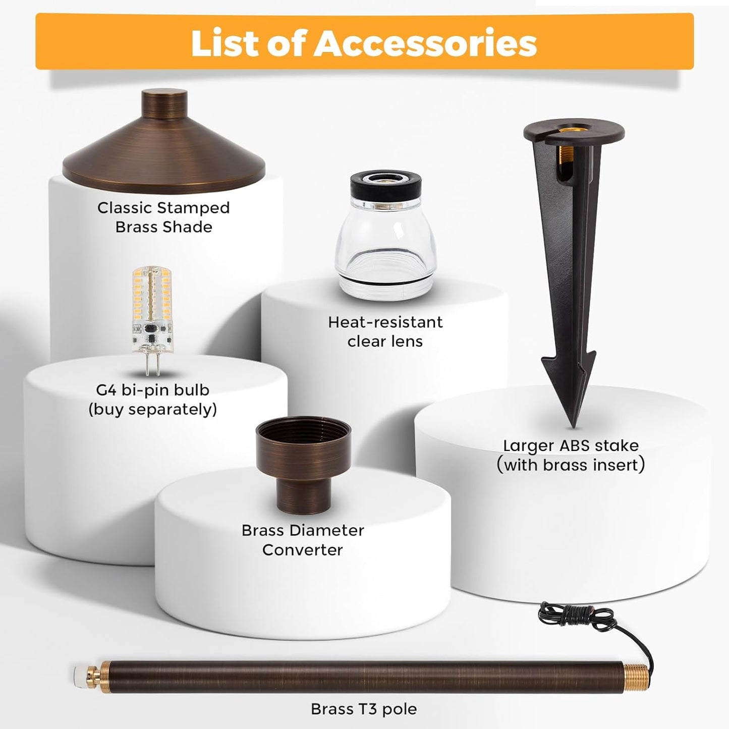 Gardencoin Solid Brass Low Voltage Pathway Lights (6.7'' Shade, 21.9'' Tall), 12V AC/DC Heavy Duty LED Landscape Path Lights Outdoor Wired, Antique Bronze Walkway Lights with Larger Stake, 4-Pack