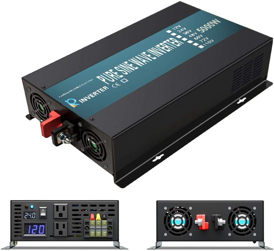 WZRELB 5000W 24V High Efficiency Solar Power Off Grid DC Voltage Converter Pure Sine Wave Inverter Dual 120V AC Outlets