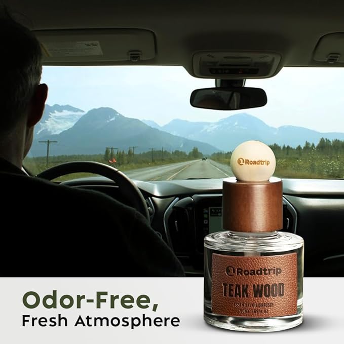 Car Air Freshener - Long Lasting Aromatherapy Essential Oil Diffuser - Car Cup Holder Accessories for Men & Women - Non Toxic Air Freshener - Teakwood Scent Diffuser 1.69 FL OZ/50ML