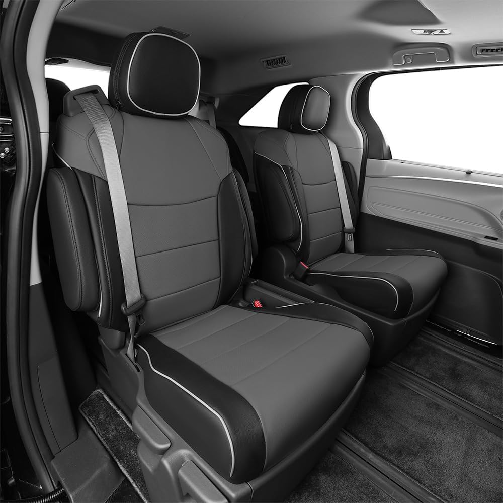 EKR Sienna Seat Covers for 2021-2025 Toyota Sienna Limited,Platinum,2nd Row Captain Chairs with Legrest 7 Seats,Automotive Seat Covers,Car Seat Cover Full Set,Leather (Black/Gray)