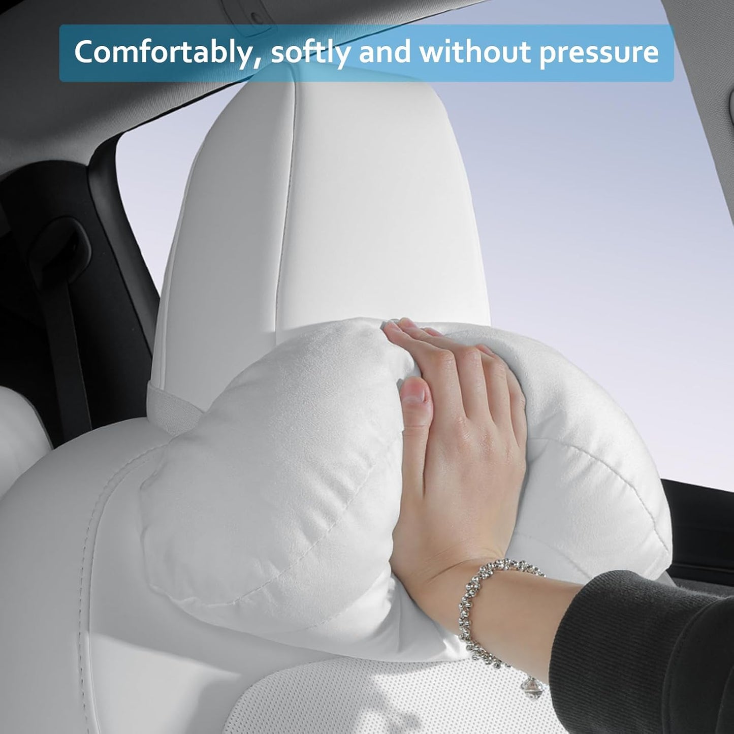 Car Headrest Pillow for Driving, Softness Ergonomic Design Universal Travel Neck Pillow for Most Cars, Office Chairs, Gaming Chairs with Extra Filler Cotton Bag (White, 1PC)