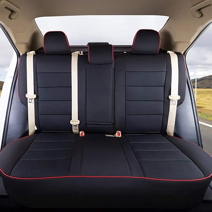 EKR Rav4 Seat Covers Custom Fit for Toyota Rav4 XLE,Platinum,Limited 2013-2018 & SE 2016-2018, Leather Truck Seat Cover Full Set for SUV,Faux Leather(Black with Red Trim)