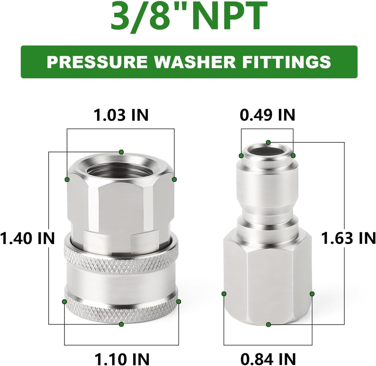 TAISHER 12PCS 304 Stainless Steel Pressure Washer Adapter Kit, Quick Connect Fittings，3/8" Female