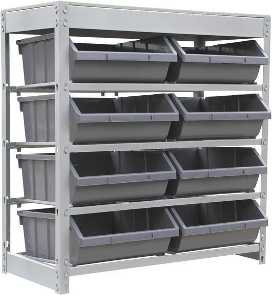 King's Rack Bin Rack Boltless Steel Storage System Organizer with Plastic Bins (4 Tier - 8 Bin)
