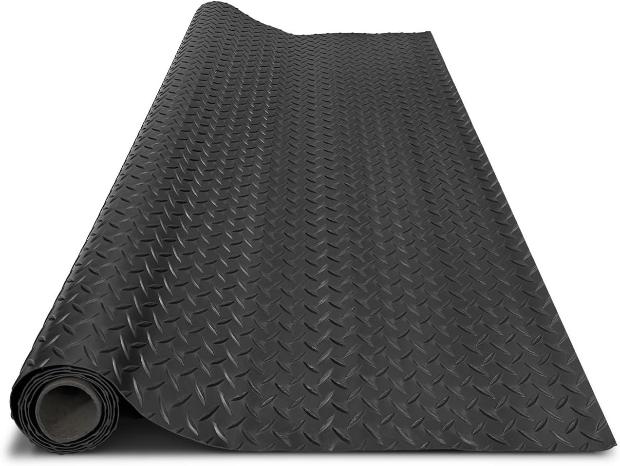 4x6 FT Garage Floor Mat, 2.8mm Thickened Flooring Roll Diamond Plate PVC Rubber Trailer Mat, Non-Slip Floor Mat for Garage, Warehouse, Gyms, Boats, Pickup Truck, Black