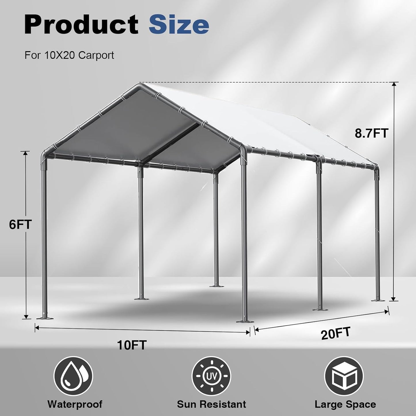 Grezone 10 x 20ft Heavy Duty Carport,Portable Car Tent Garage,All Season UV Resistant Car Canopy for Auto,Truck,Boat,Car (White)