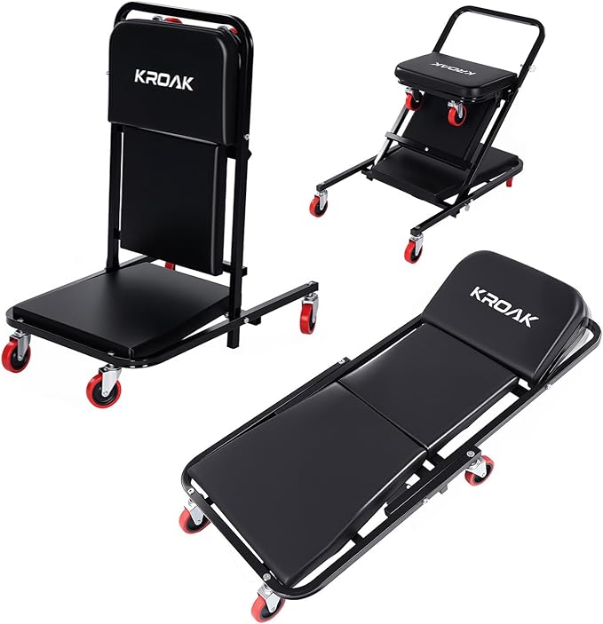 Creeper, 40 Inches 4 in 1 Z Creeper Seat 2025 Upgraded 450 lbs Capacity Garage Chair Adjustable Rolling Folding Car Creeper with 6 pcs 3" Wheels,Lay Down or Sit for Garage, Shop, Auto Repair