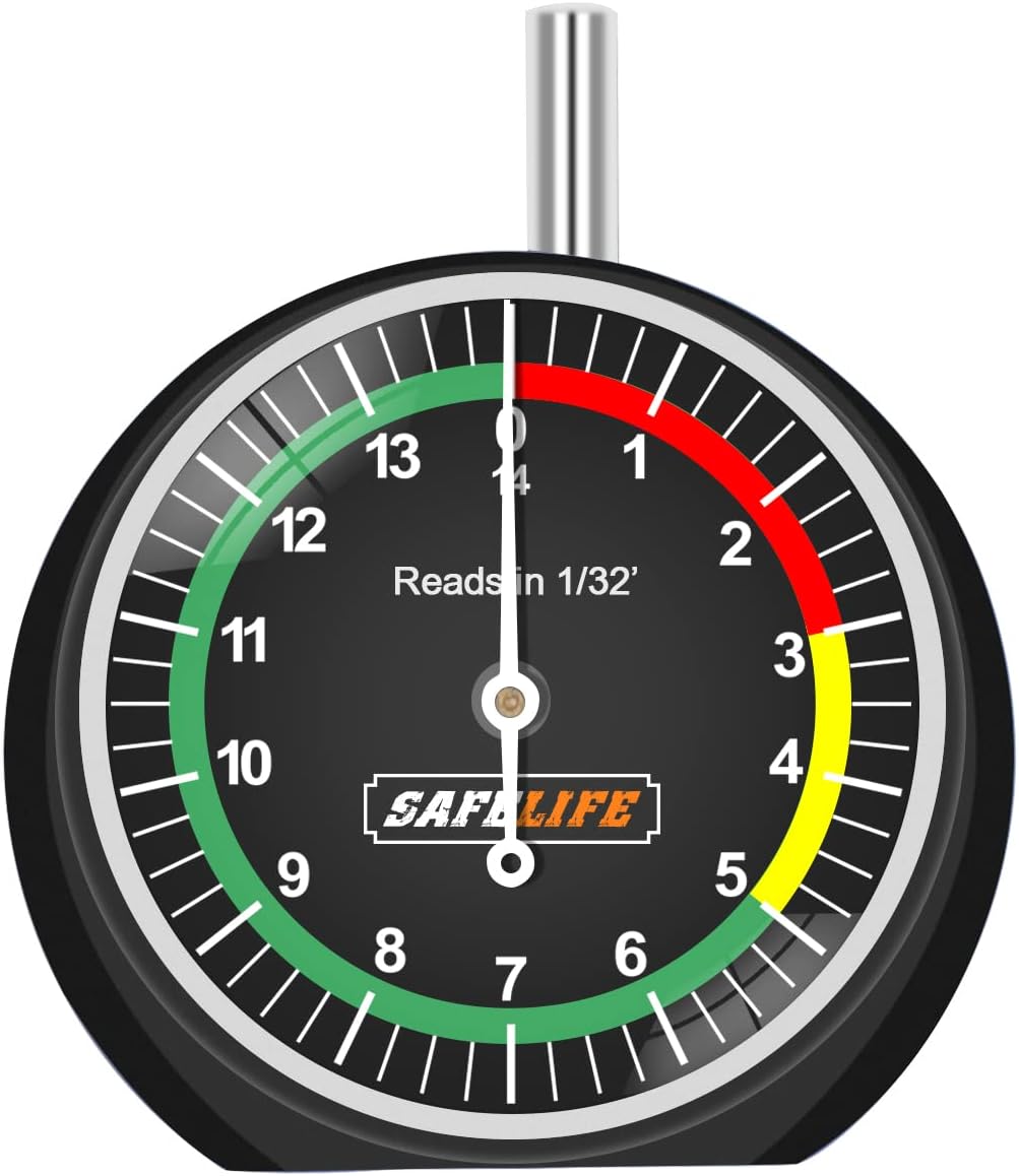 SAFELIFE Tire Tread Depth Gauge, Dial Type Tire Tread Depth Gauge Professional for Motorcycle, Car,Truck and Bus,Easy Reading Tyre Tread Depth Gauge in 32nds