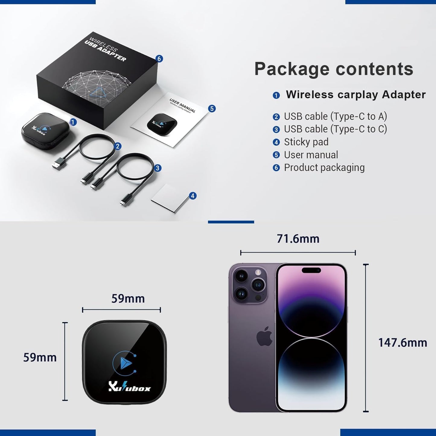 Wireless CarPlay Adapter for iPhone - 2025 Wired to Wireless CarPlay Dongle with Dual-Band WiFi, Low Latency, Auto Connect, Plug & Play for Factory OEM Wired CarPlay Cars