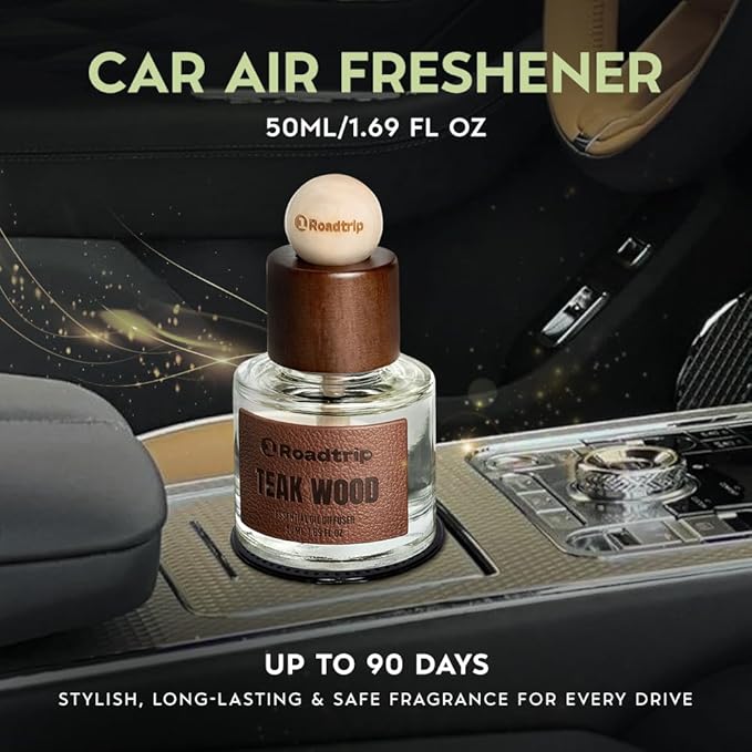 Car Air Freshener - Long Lasting Aromatherapy Essential Oil Diffuser - Car Cup Holder Accessories for Men & Women - Non Toxic Air Freshener - Teakwood Scent Diffuser 1.69 FL OZ/50ML