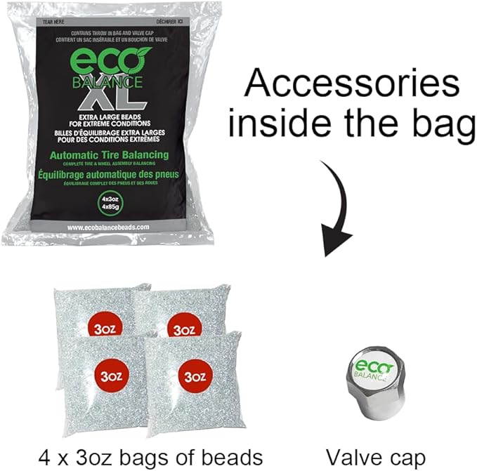 ECO Balance 03-ECOXL12 ECO XL Extreme Condition Tire/Wheel Balancing Beads - Off-Road Vehicles, Light Duty Truck Tires, (12) 3oz Balance Bead Bags, (12) Valve Caps