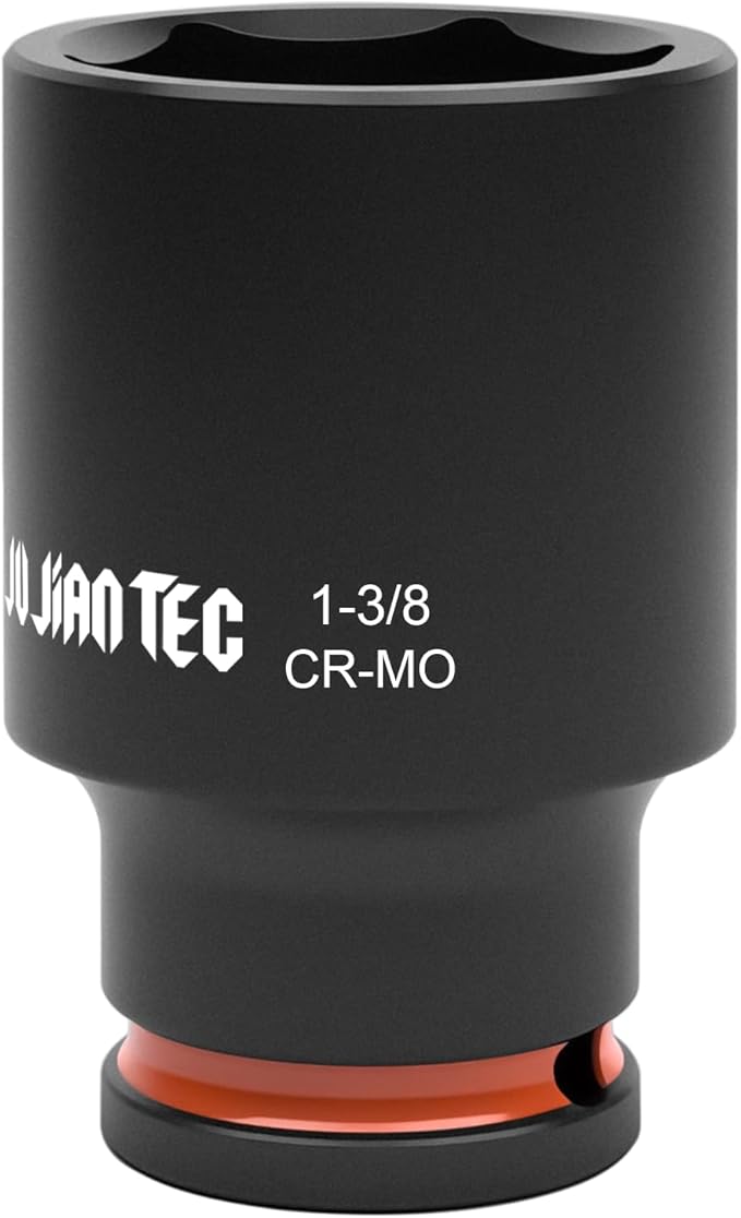 1/2 Inch Drive - 1-3/8 inch Deep Impact Socket with Anti-Rounding 6 Point Design, Heat-Treated Cr-Mo Steel, Automotive, Truck Maintenance, Heavy Equipment Repair